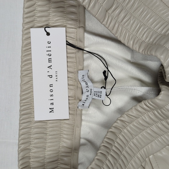 Maison D'Amelie Cream Faux Leather Pants Size 8 - Picture 7 of 11